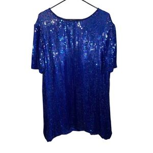 Vintage 90s Silhouette Royal Blue Sequin Shift Dress holiday Glam cocktail Party